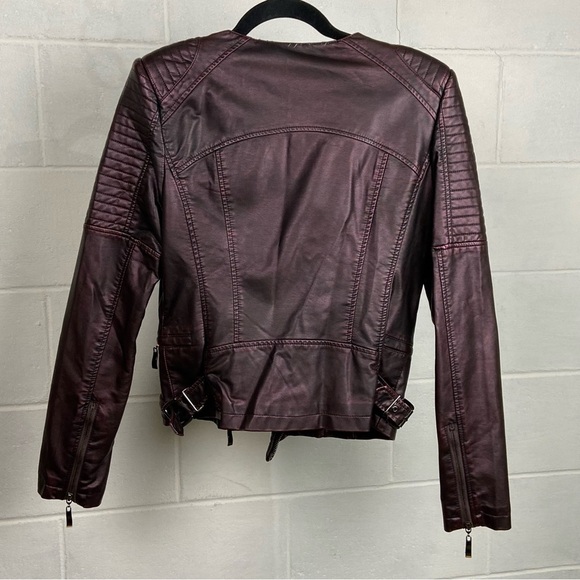 The Fillmore Faux Leather Dual Zipper Moto Jacket SMALL Iridescent‎ Purple Biker - Picture 4 of 13